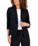 Kasper Women's Single-Button Notched Collar Rolled Jacket Sleeve Blazer Black 12