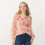 Lc Lauren Conrad Womens Ruffled Peasant Blouse WL23W019RP