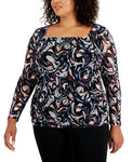 Bar III Plus Size Square Neck Marble Print Top 10849671