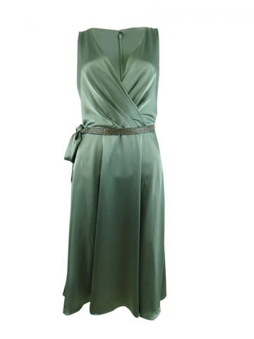 Lauren Ralph Lauren Belted Charmeuse Cocktail Dress Highland Sea Green 12