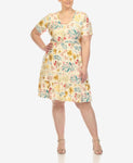 White Mark Womens Plus Size Floral Short Sleeve Knee Length Dress PS327