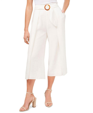 Cece Wide-Leg Belted-Waist Cropped Culotte Pants 7021307 Soft Ecru Ivory 12