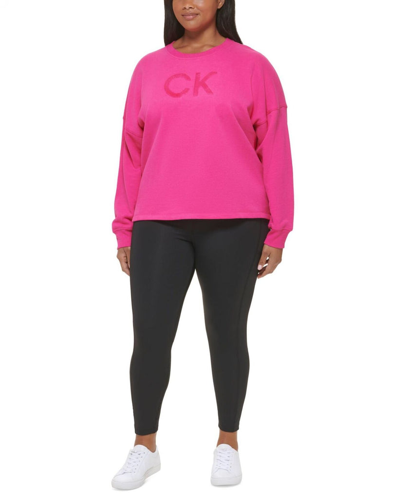 Calvin Klein Performance Plus Size Logo Fleece Crewneck Sweatshirt Pink 1X