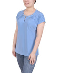 Ny Collection Womens Petite Grommet Neck Knit Short Extended Sleeve Top PITU6033