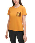 DKNY Womens Short Sleeve Sequin Pocket T-Shirt P0RAOC2R