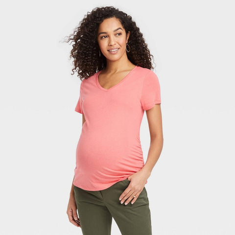 Isabel Maternity Short Sleeve V-Neck Side Shirred Maternity T-Shirt