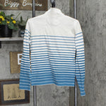 Orvis Womens Striped Quarter Zip 1/4 Pullover Sweater Blue / Gray S