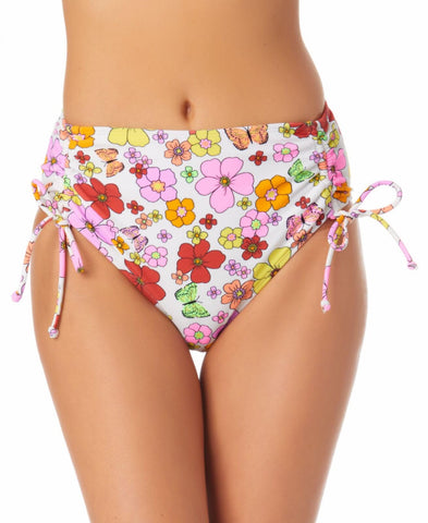 California Waves Juniors' Printed Cinch-Side High-Waist Bikini Bottoms CW22103B