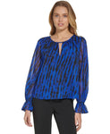 DKNY Womens Printed Split-Neck Ruffled-Cuff Long-Sleeve Blouse P2JAVQ40