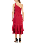 Taylor Women's Ruffled One-Shoulder Midi Dress 2954M Burgundy Red 10