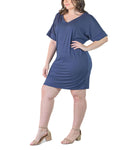 24seven Comfort Apparel Womens Plus Size Loose Fit V-neck Knee Length Dress