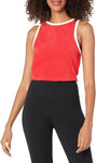 Nia Womens Sporty Ragland Contrast Trim Terry Tank Top Cherry Red M