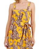 INC International Concepts Women's Printed Tie-Waist Woven Dress Yellow 14