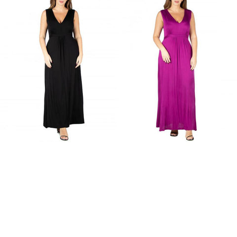 24seven Comfort Apparel Plus Size Sleeveless Empire Waist Maxi Dress P0206040