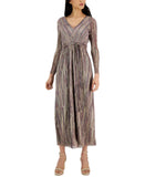 Anne Klein Women's V-Neck Maxi Pleated Long-Sleeve Dress 10856705