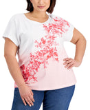 Tommy Hilfiger Womens Plus Size Ombre Floral Tee W2BH0519