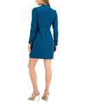 Taylor Women's Mock Neck Side-Draped Long-Sleeve Dress 3127M Blue 10