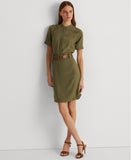 Lauren Ralph Lauren Belted Georgette Shirtdress Olive Fern Green 0