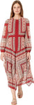 Vince Camuto Womens Printed Chiffon Long Sleeve Handkerchief Hem Maxi Dress