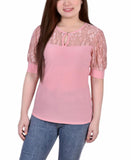 Ny Collection Womens Petite Puff Sleeve Lace Top PITU0712