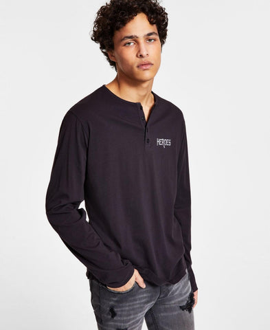 Heroes Motors Men's Long-Sleeve Graphic Henley HM9534