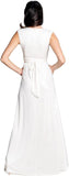 Dress The Population Krista V Neck Coated Jersey Slit Front Maxi Dress White XXS