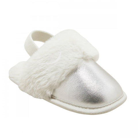 Cat & Jack Toddler Girls Lila Metallic Scuff Slippers Silver Gray M (7T-8T)