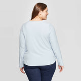 Ava & Viv Plus Size Long Sleeve V-Neck Ribbed Henley T-Shirt