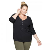 Ava & Viv Plus Size Long Sleeve V-Neck Ribbed Henley T-Shirt