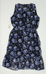 A New Day Women's Floral Chiffon Lined Midi Dress Blue XXL