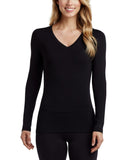 Cuddl Duds Women's Softwear Stretch Long Sleeve V Neck Top Black Small