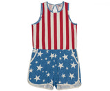 Junk Food Women's Patriotic All Over US Flag Print Cotton Romper