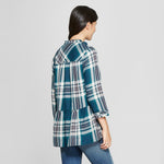 Knox Rose Women's Plaid 3/4 Sleeve Popover Flannel Shirt Top Blouse