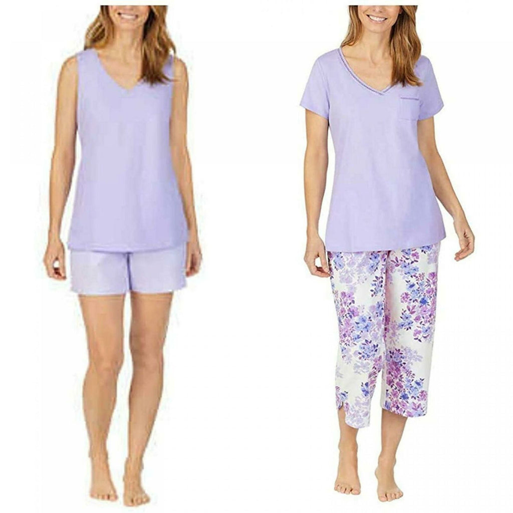 Carole Hochman Women's 4 Piece Pajama Set - Tank Top, Short Sleeve Top,  Short, and Capri Pant, Grey-blue, X-Large