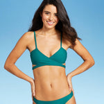 Xhilaration Juniors' Wrap Front Bralette Bikini Top Teal Green L