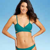 Xhilaration Juniors' Wrap Front Bralette Bikini Top Teal Green L