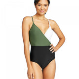 Kona Sol Women's Color Block Wrap High Coverage One Piece Swimsuit