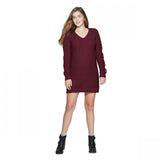 Xhilaration Women's Long Sleeve V-Neck Lace-Up Sweater Mini Dress