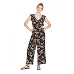 Xhilaration Women's Floral Print Flutter Short Sleeve V-Neck Smocked Waist Jumpsuit