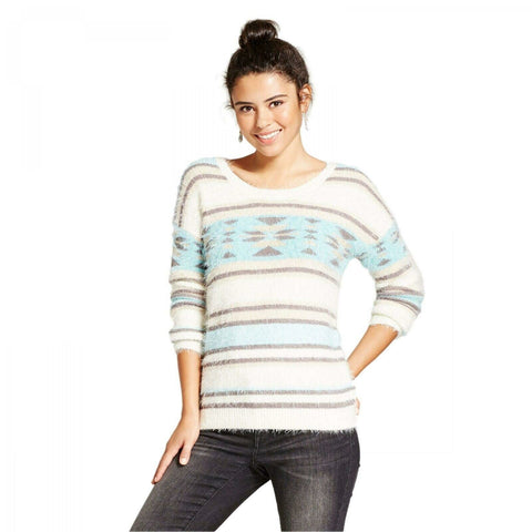 Xhilaration Women's Eyelash Striped Aztec Pullover Sweater