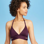 Kona Sol Women's Faux Wrap Halter Bikini Top with Cut Outs