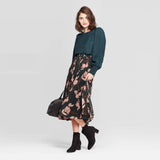 A New Day Women's Floral Print High Rise Pleated Midi Skirt