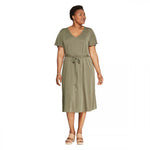 Ava & Viv Women's Plus Size Short Sleeve V-Neck Sand Wash Knit Dress