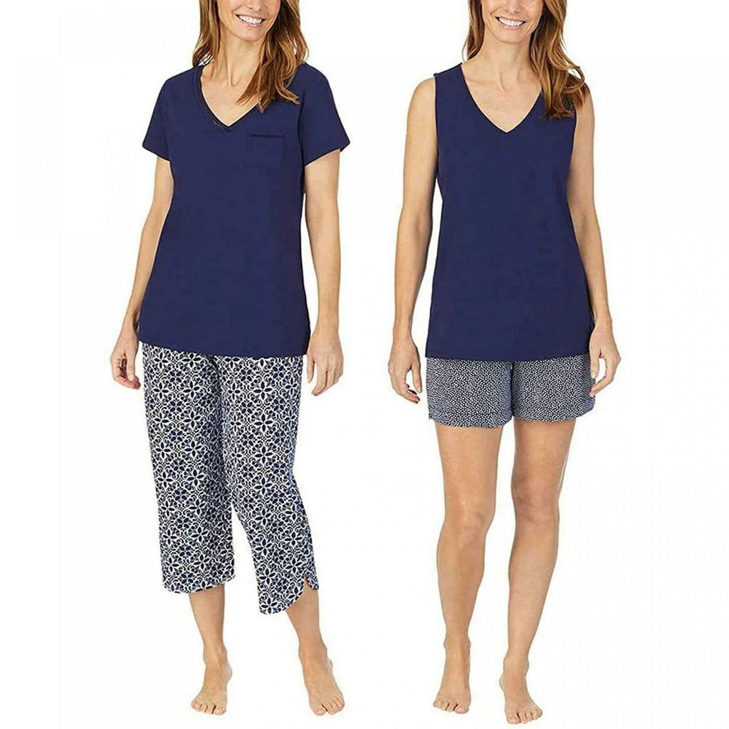 Carole Hochman Ladies' 4-Piece Cotton Pajama Set, Short Sleeve Top