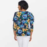 Susan Graver Women's Plus Size Floral Liquid Knit Top with Lace & Chiffon Details