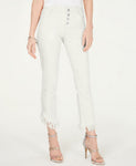 INC International Concepts Women's Fringe-Hem Button Straight-Leg Jeans White 10