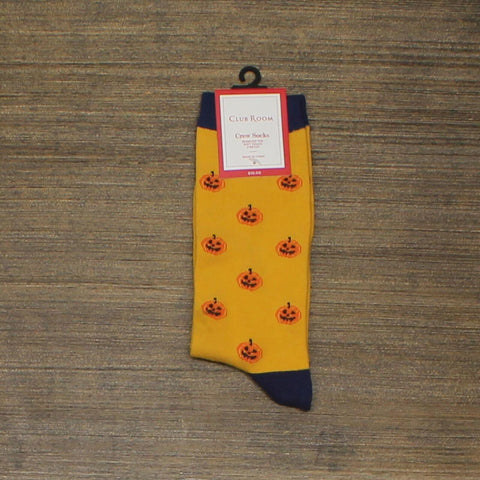 Club Room Mens Holiday Jack O' Lantern Halloween Crew Socks Blue / Yellow OS