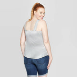 Isabel Maternity Striped Square Neck Button Front Tank Top