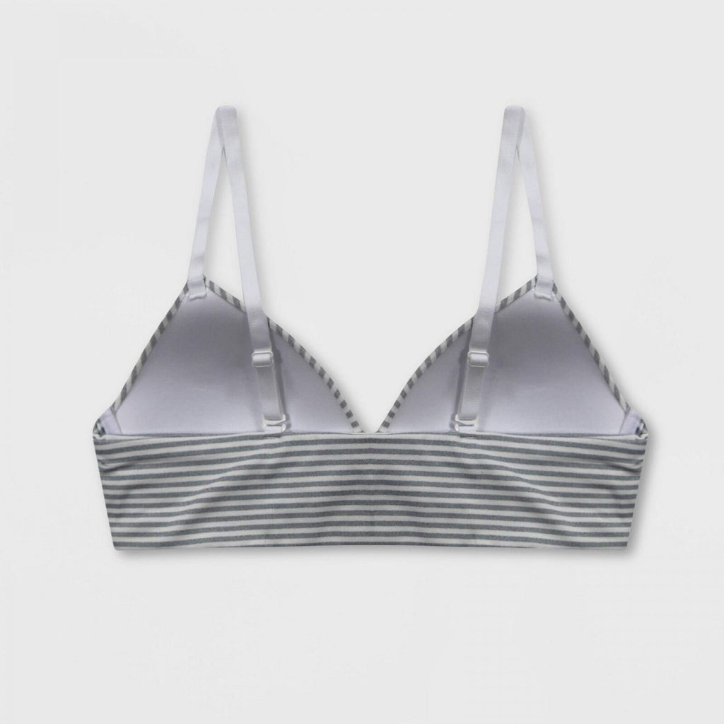Maidenform Girls' Molded Triangle Pullover Comfort Bra 30A Stripe Gray  White New