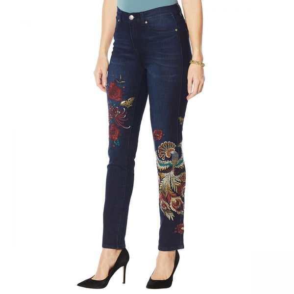 DG2 by Diane Gilman Women s Embroidered Peacock Jeans Biggybargains
